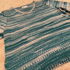 CJ Banks top, blues striped, rhinestones, cotton blend, 1X